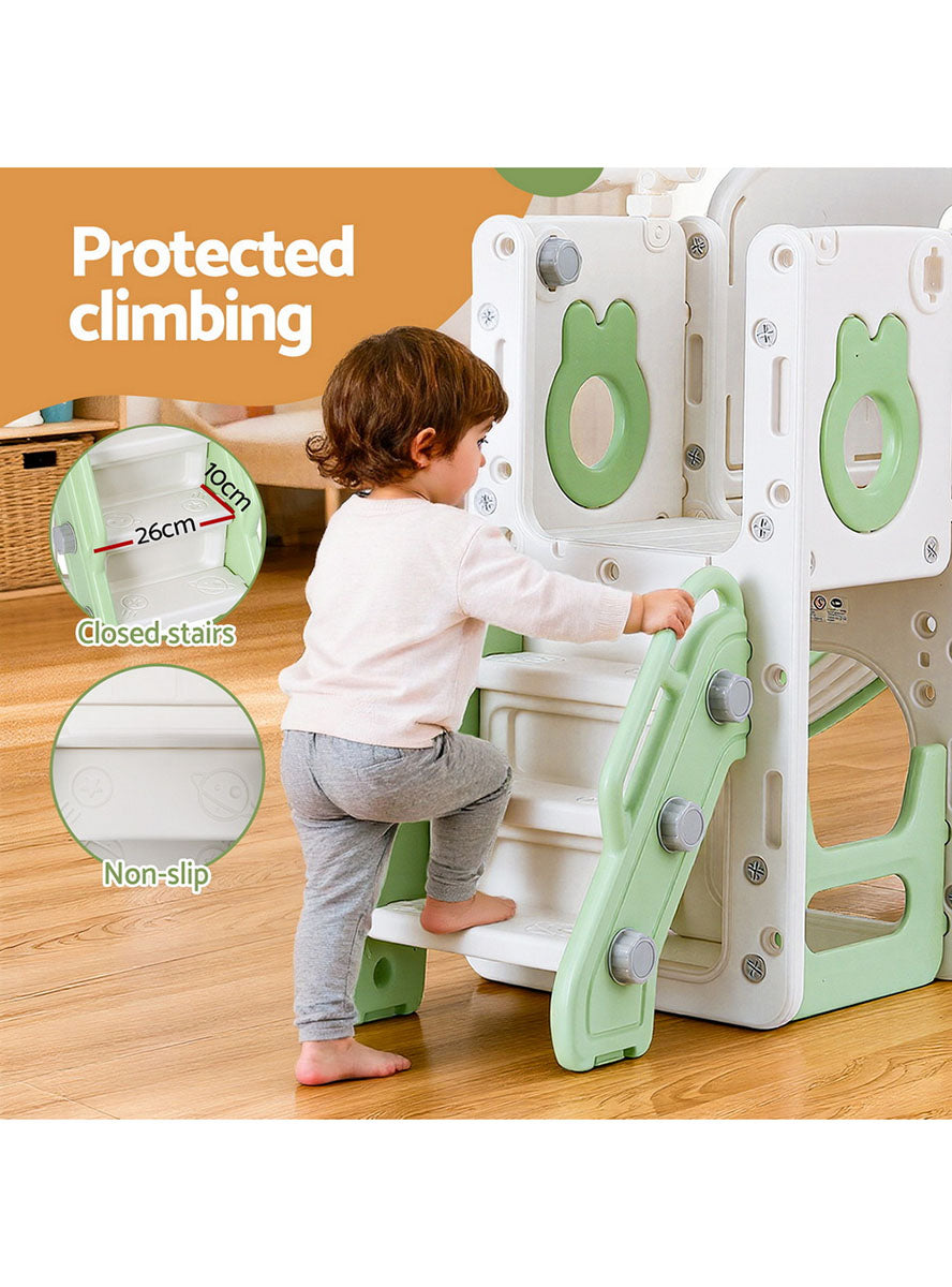 Keezi Kids Green And White Plastic Outdoor Playset With Slide And Basketball Hoop - Info Image 1