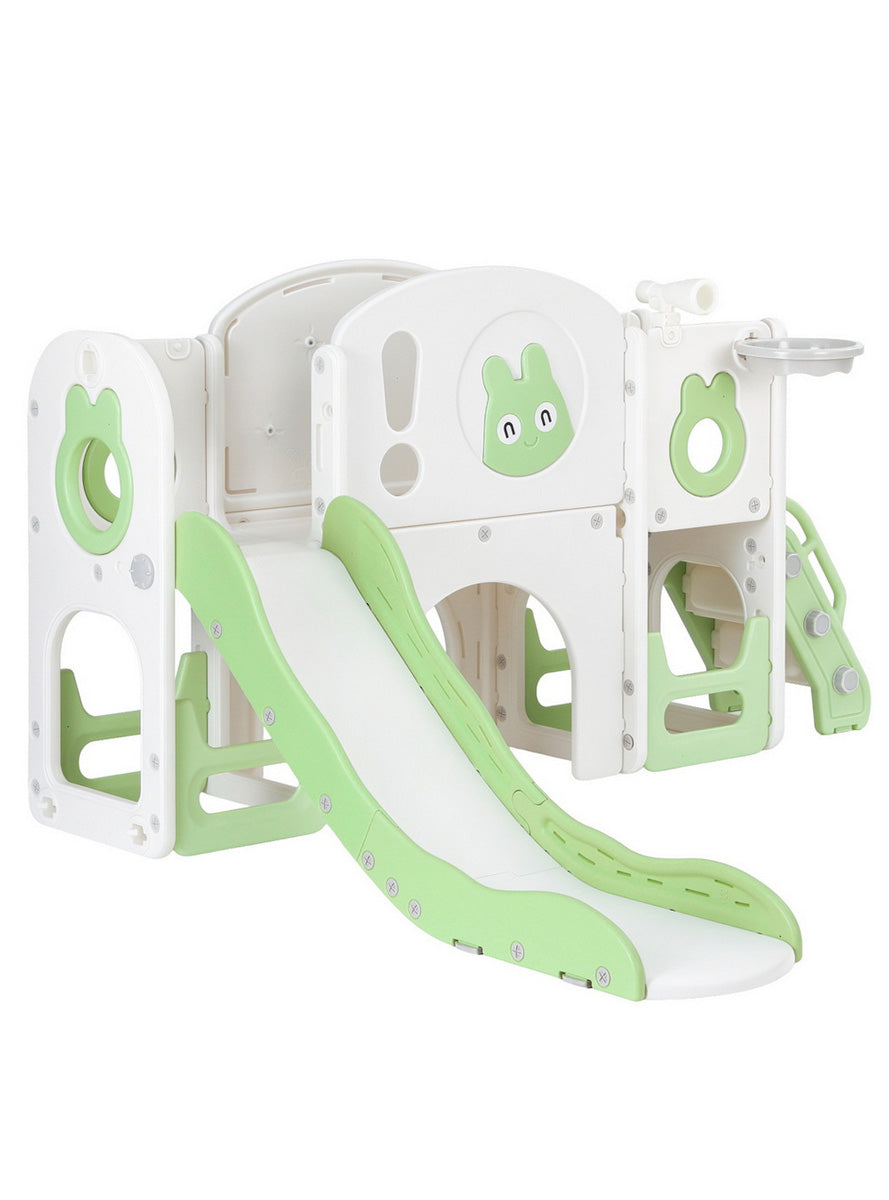 Keezi Kids Green And White Plastic Outdoor Playset With Slide And Basketball Hoop - Main Image