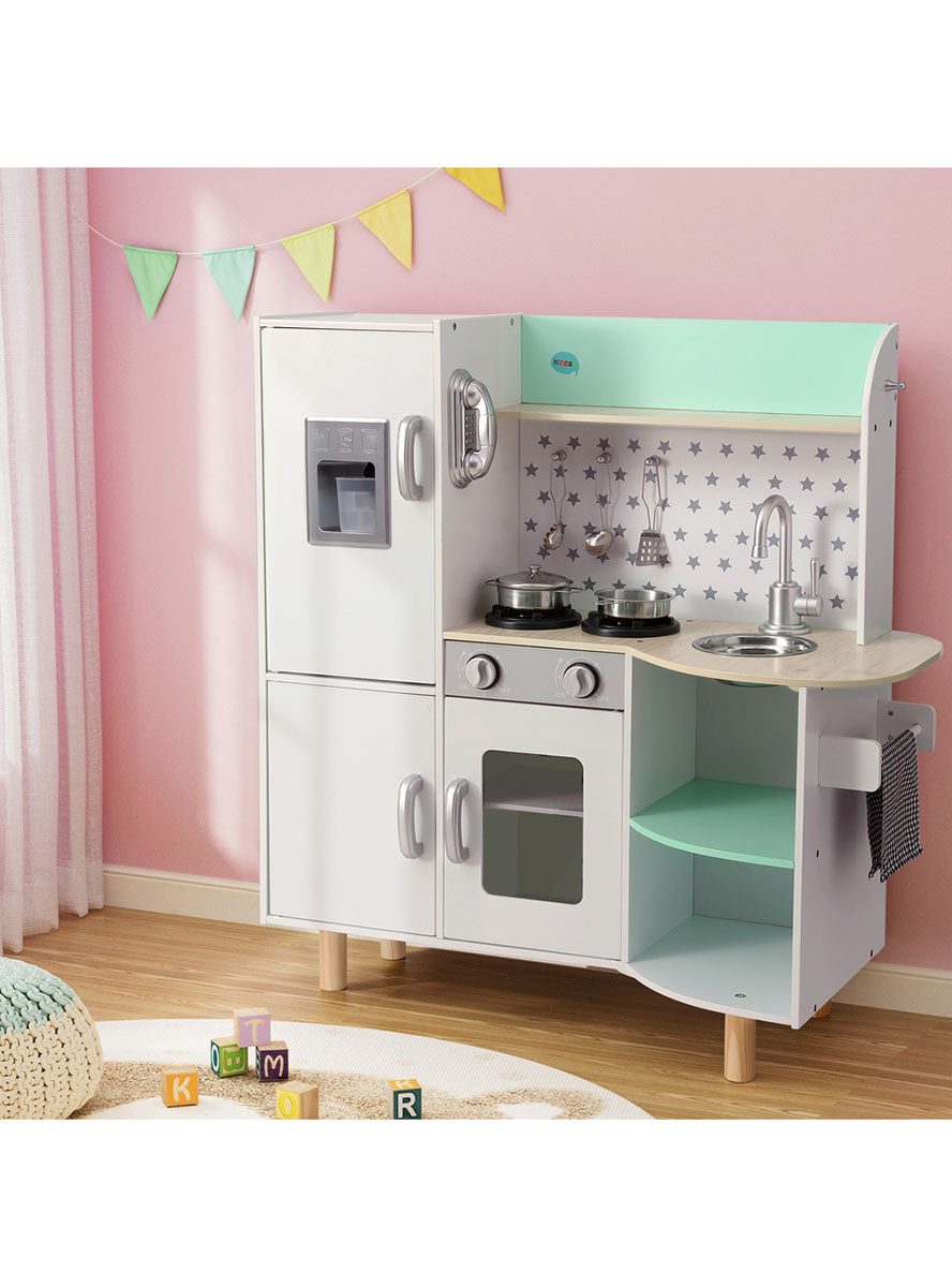 Keezi Kids Green And White Wooden Kitchen Playset - Lifestyle Image