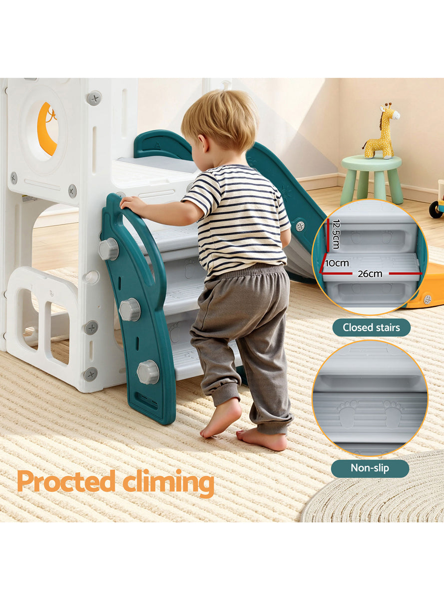 Keezi Kids Green And Yellow Plastic Slide With Basketball Hoop - Info Image 3