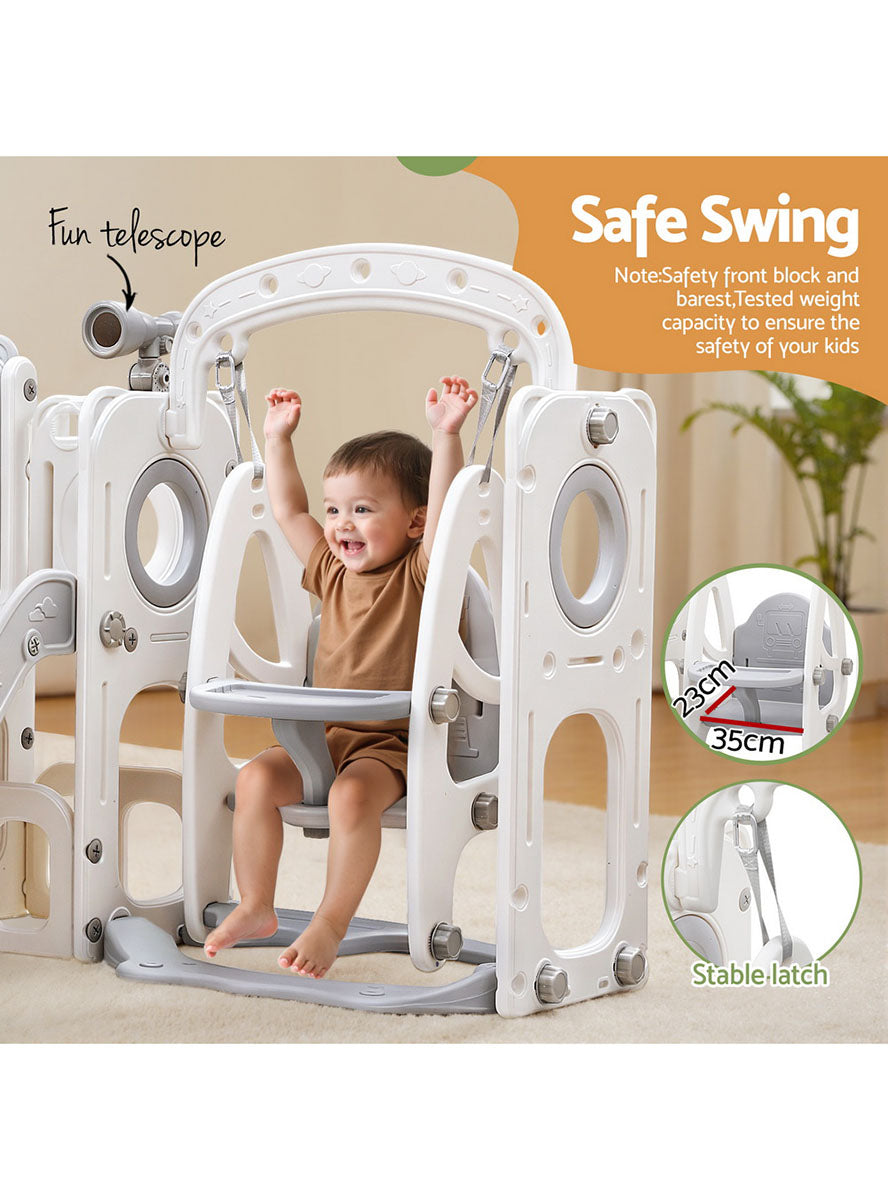 Keezi Kids Grey 4 In 1 Large Outdoor Playset With Slide Swing And Basketball Hoop - Info Image 2