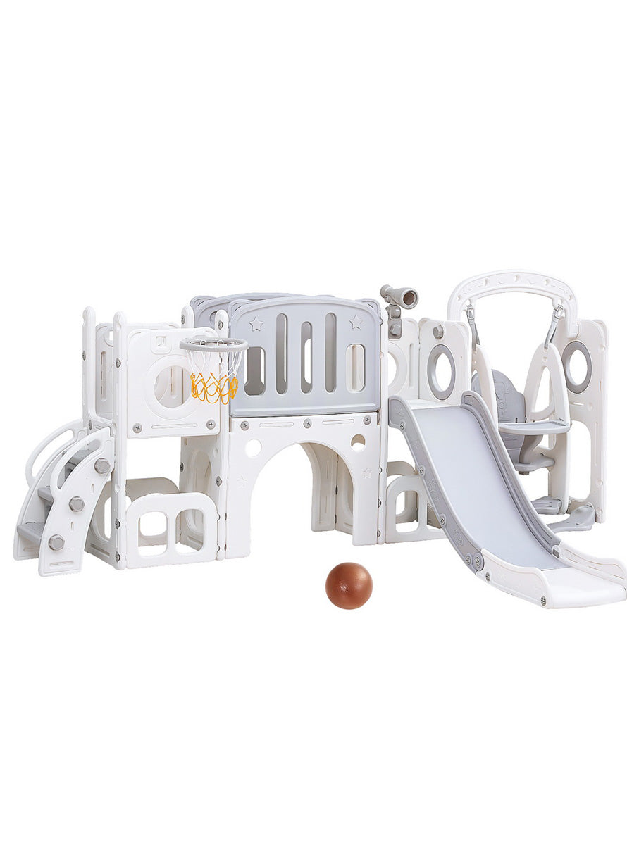 Keezi Kids Grey 4 In 1 Large Outdoor Playset With Slide Swing And Basketball Hoop - Main Image