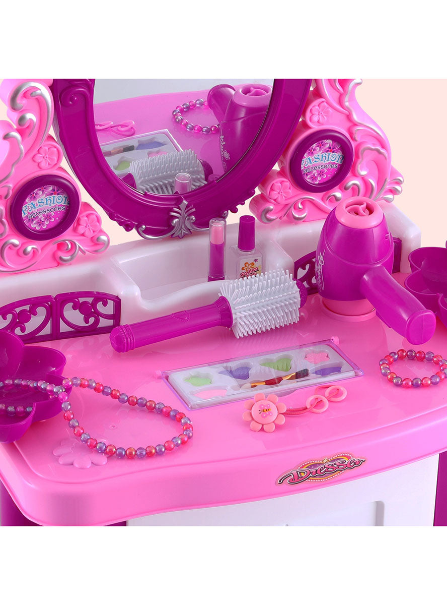 Keezi Kids Hot Pink Girls Pretend Makeup Table With Chair - Close Image 1