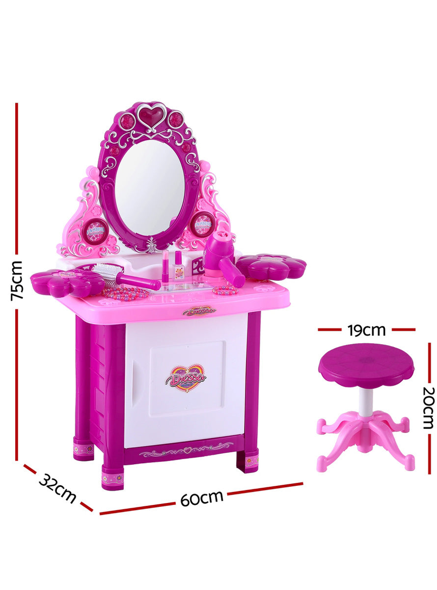 Keezi Kids Hot Pink Girls Pretend Makeup Table With Chair - Dimensions Image