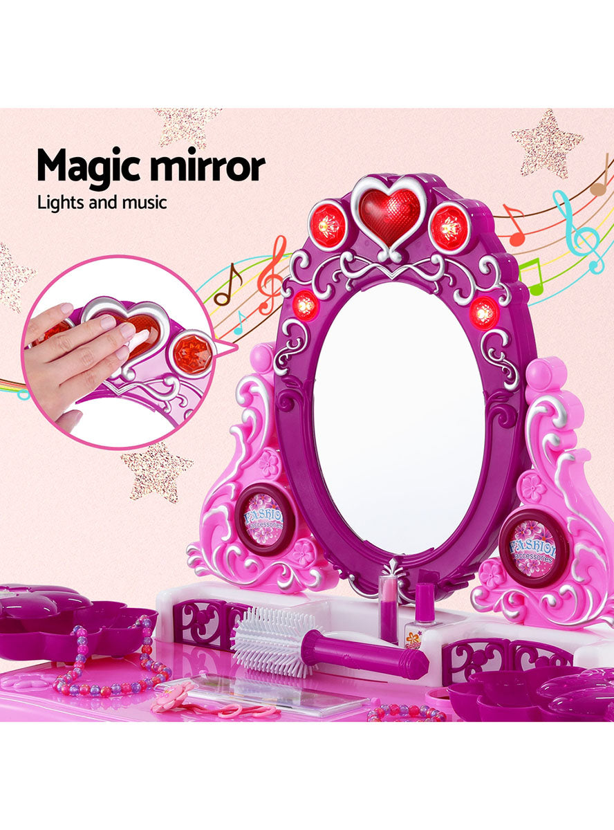 Keezi Kids Hot Pink Girls Pretend Makeup Table With Chair - Info Image 1
