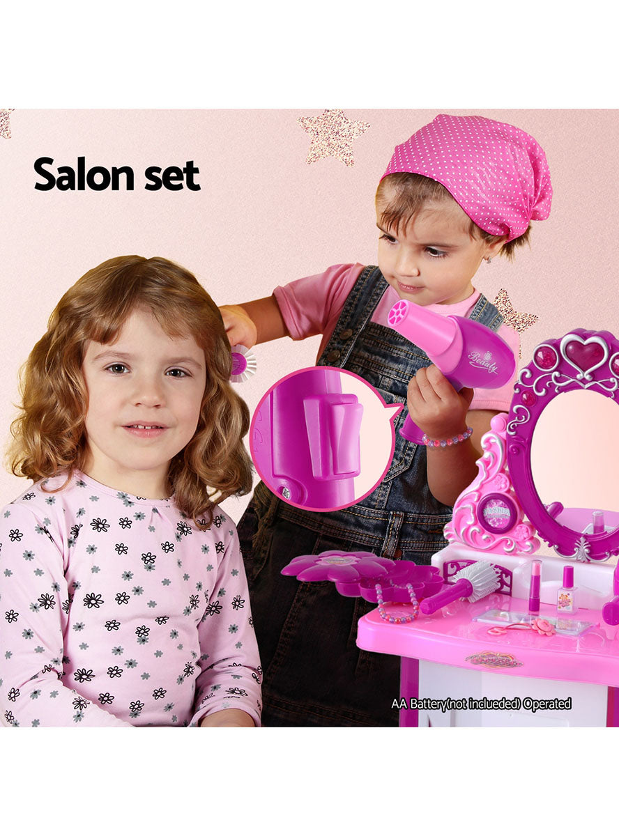 Keezi Kids Hot Pink Girls Pretend Makeup Table With Chair - Info Image 2