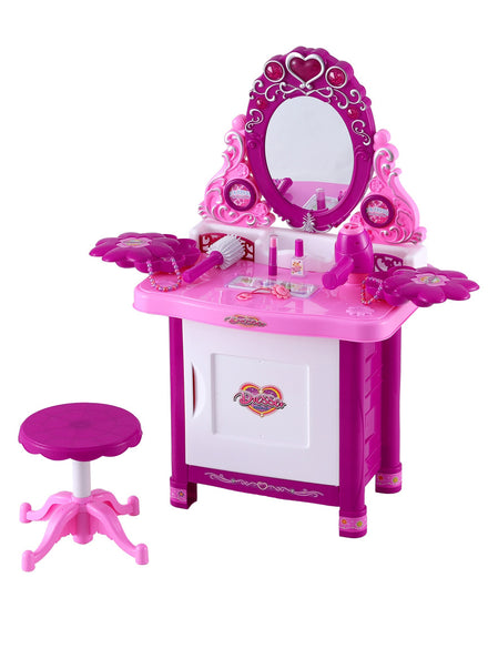 Keezi Kids Hot Pink Girls Pretend Makeup Table With Chair - Main Image