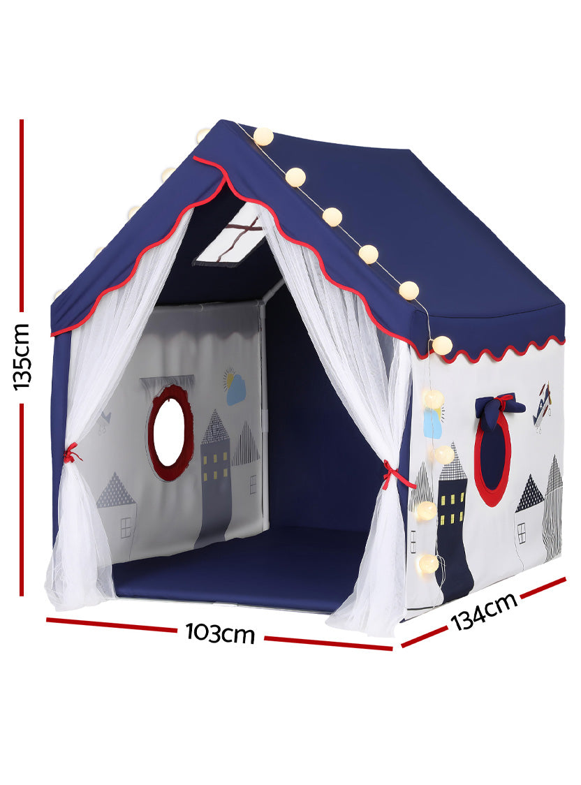 Keezi Kids Indoor Tent Playhouse With Floor Mat And Ball String Lights - Dimensions Image