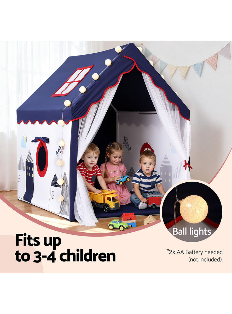 Keezi Kids Indoor Tent Playhouse With Floor Mat And Ball String Lights - Info Image 1