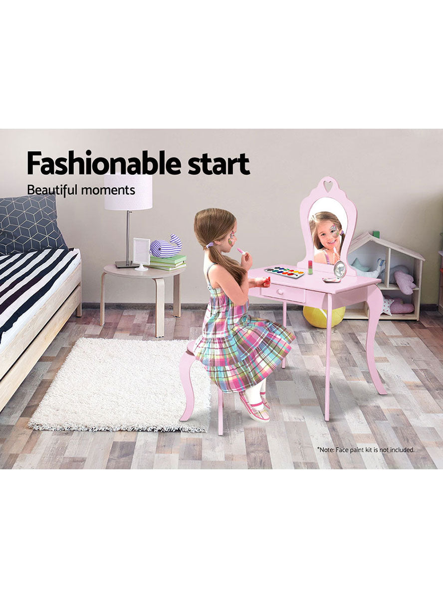 Keezi Kids Light Pink Wooden Princess Makeup Table With Stool - Info Image 1