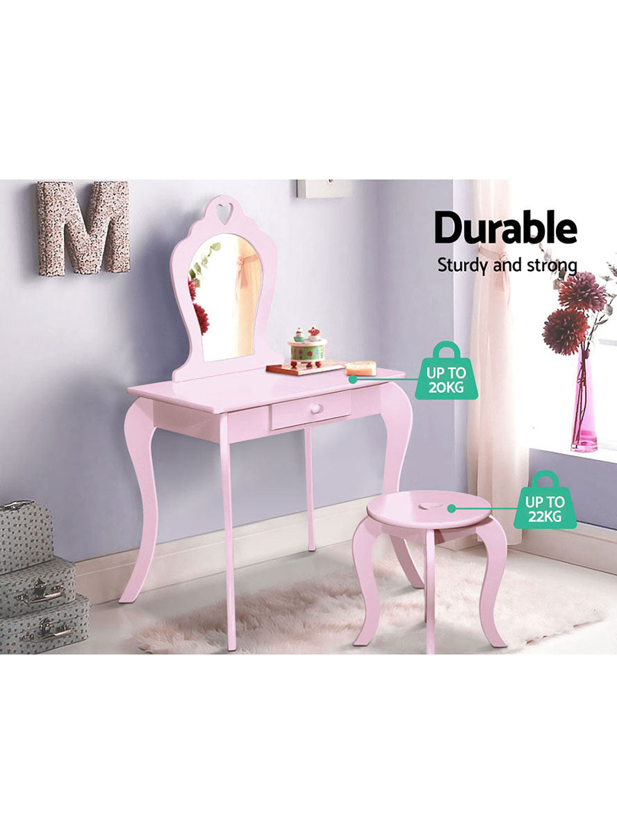 Keezi Kids Light Pink Wooden Princess Makeup Table With Stool - Info Image 3