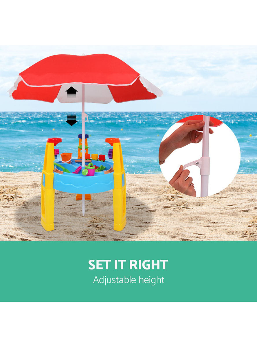 Keezi Kids Outdoor Plastic Sand And Water Play Table With Umbrella - Info Image 1