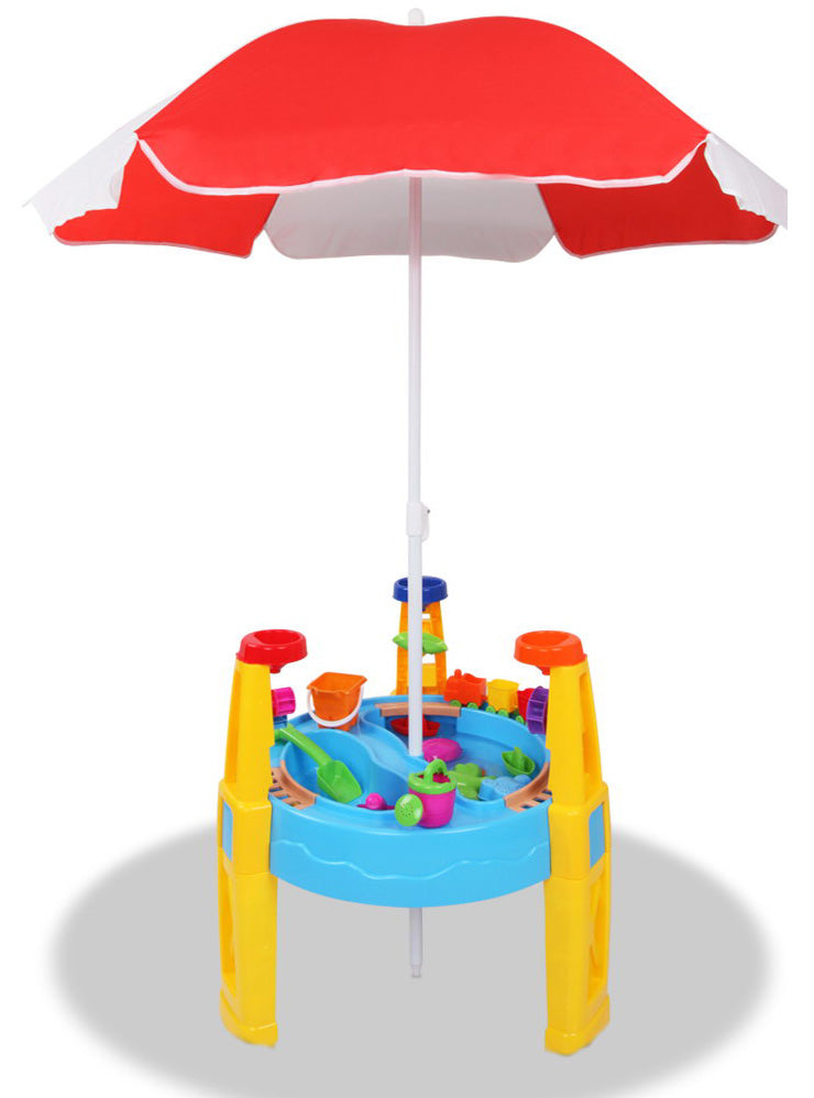 Keezi Kids Outdoor Plastic Sand And Water Play Table With Umbrella - Main Image