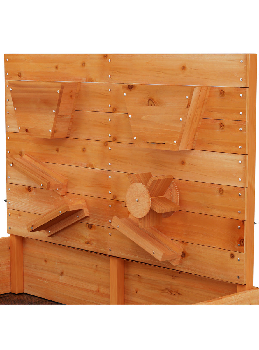 Keezi Kids Outdoor Wooden 120cm Square Sandpit With Bench Seat And Wooden Funnel Toys For Water - Close Image