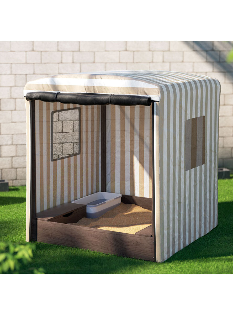 Keezi Kids Outdoor Wooden Sandpit With Enclosed Canopy - Lifestyle Image