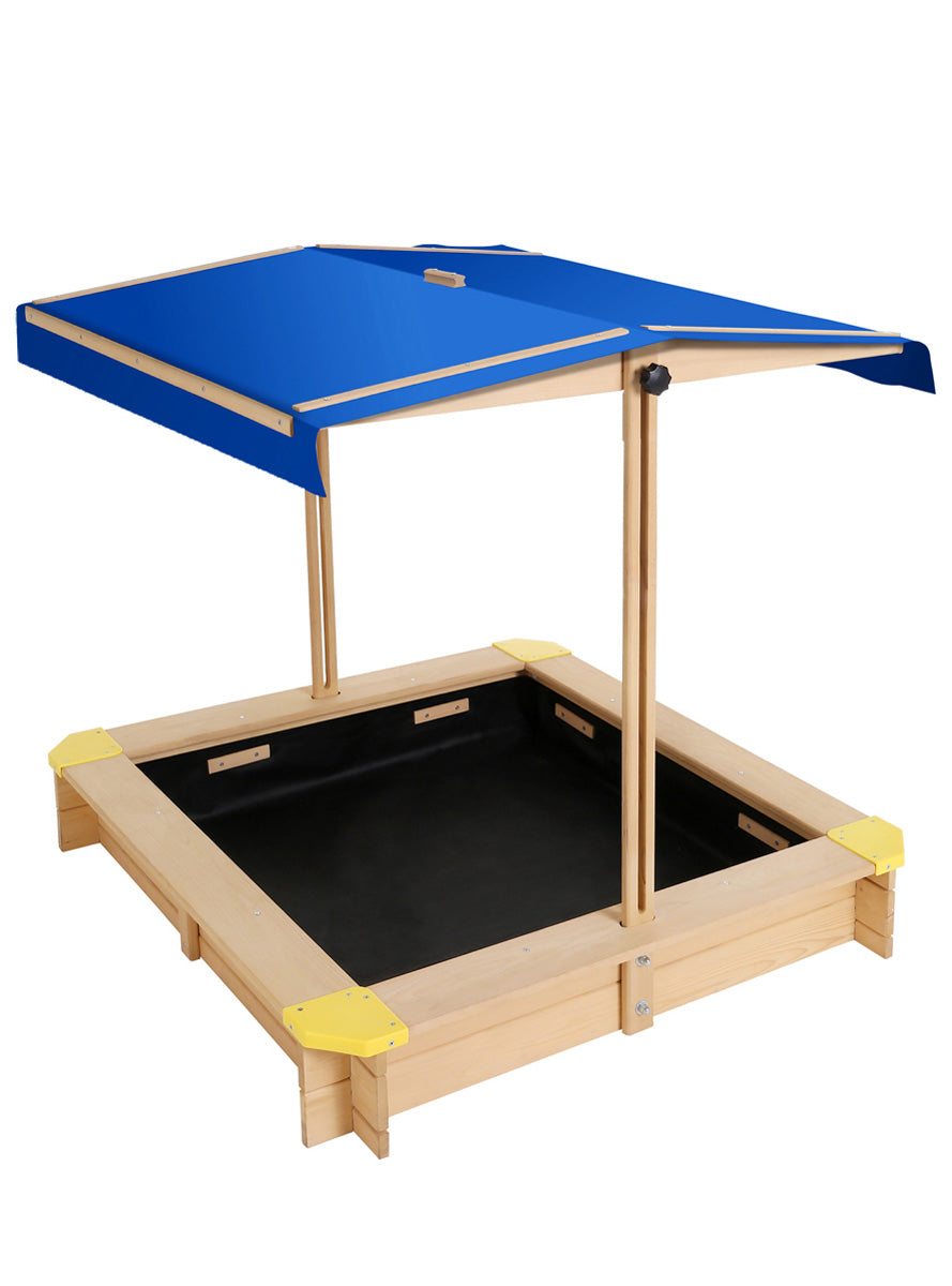 Keezi Kids Outdoor Wooden Square Sand Pit With Blue Canopy - Main Image