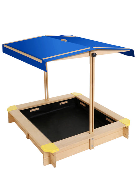 Keezi Kids Outdoor Wooden Square Sand Pit With Blue Canopy - Main Image