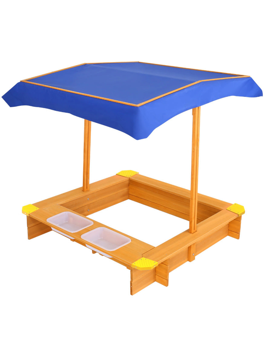 Keezi Kids Outdoor Wooden Water Play Sandpit With Blue Canopy - Alternate Image