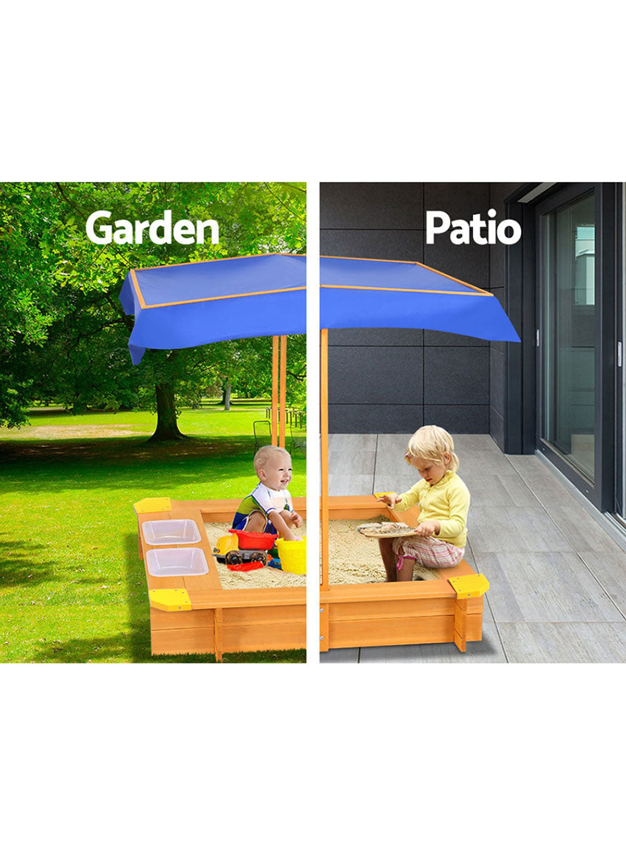 Keezi Kids Outdoor Wooden Water Play Sandpit With Blue Canopy - Info Image 1