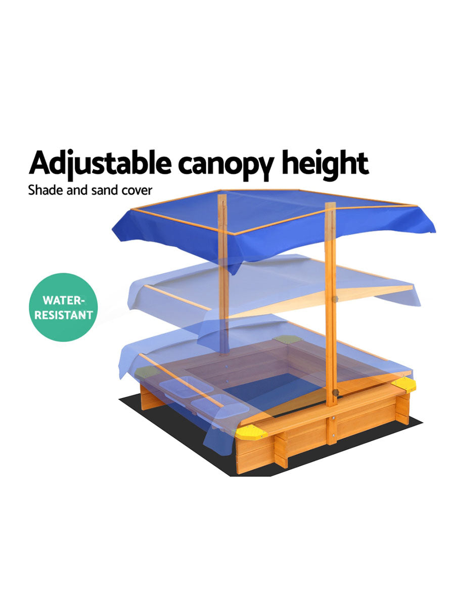 Keezi Kids Outdoor Wooden Water Play Sandpit With Blue Canopy - Info Image 2