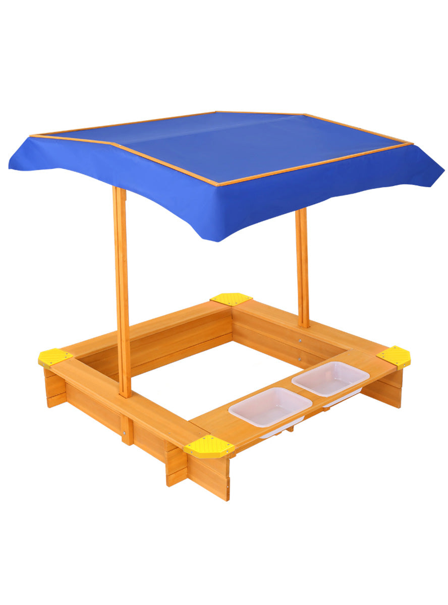 Keezi Kids Outdoor Wooden Water Play Sandpit With Blue Canopy - Main Image