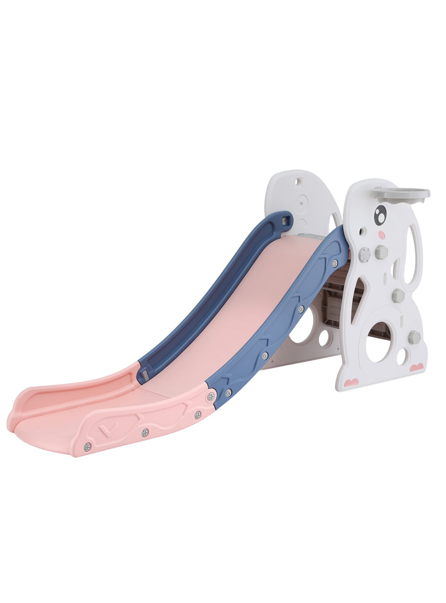 Keezi Kids Pink And Blue Plastic 147cm Rabbit Slide With Basketball Hoop - Main Image
