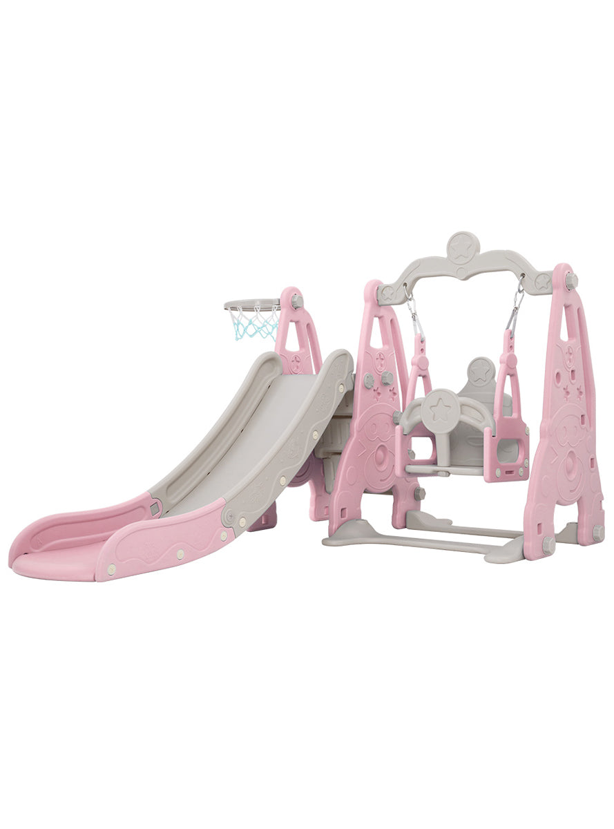 Keezi Kids Pink And Grey Outdoor Playset With Slide Swing And Basketball Hoop