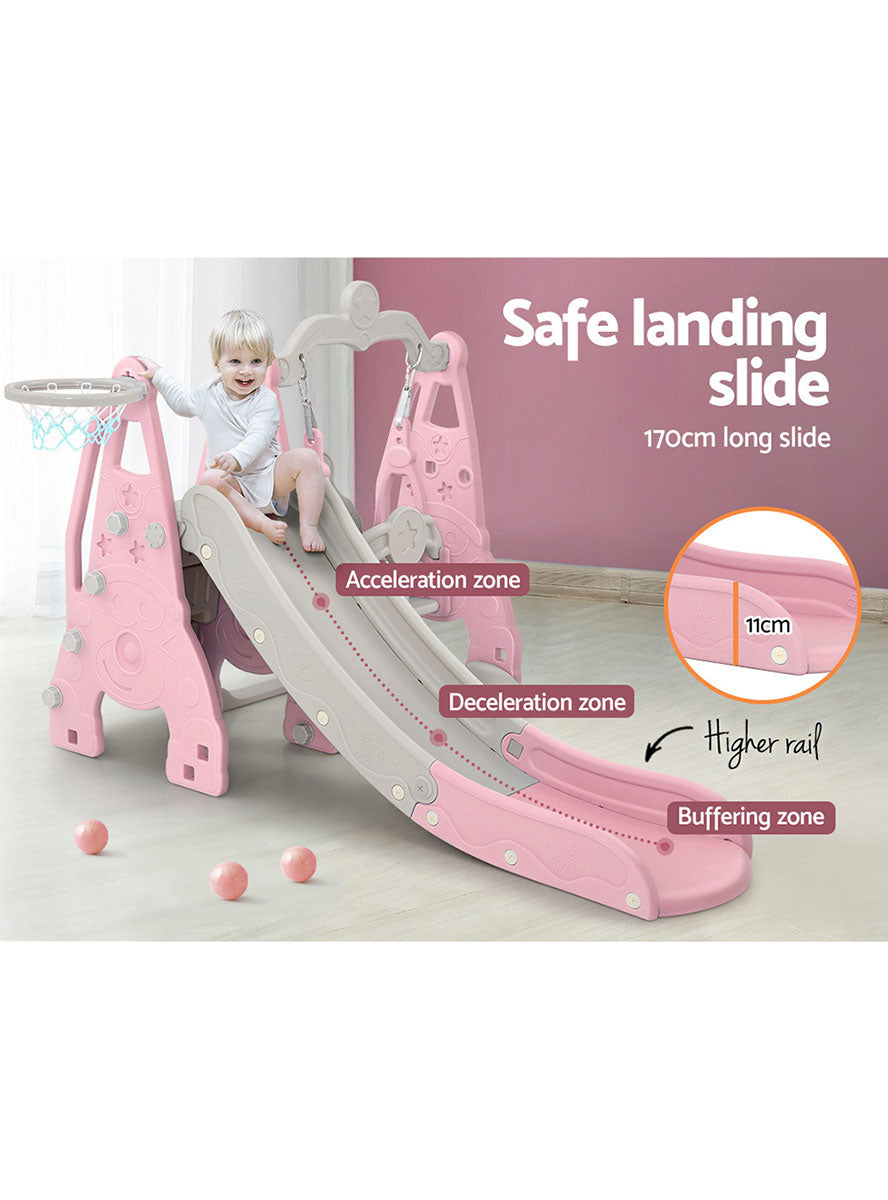 Keezi Kids Pink And Grey Outdoor Playset With Slide Swing And Basketball Hoop - Info Image 3