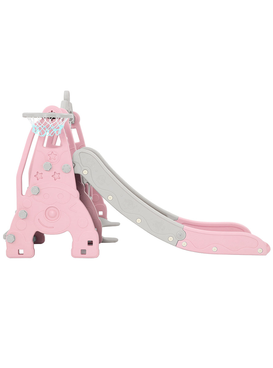 Keezi Kids Pink And Grey Outdoor Playset With Slide Swing And Basketball Hoop - Side Image