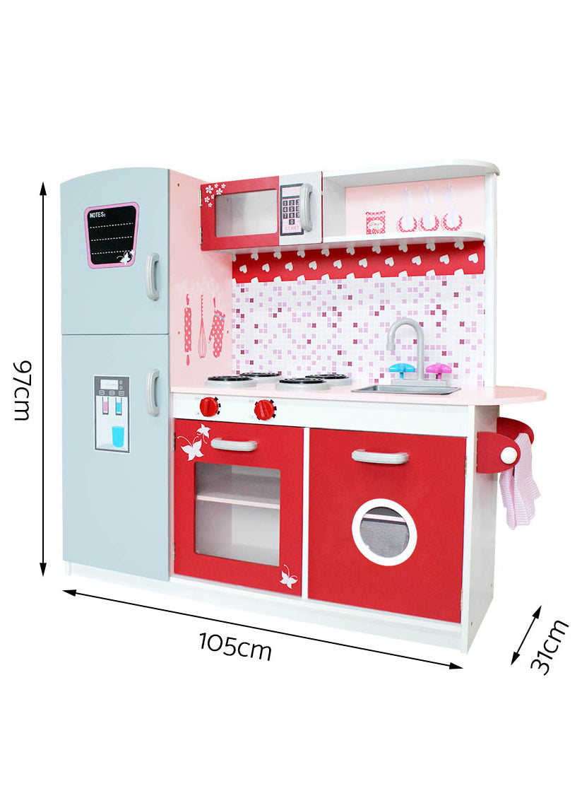 Keezi Kids Pink And Red Wooden Kitchen Playset With Butterflies And Hearts - Dimensions Image