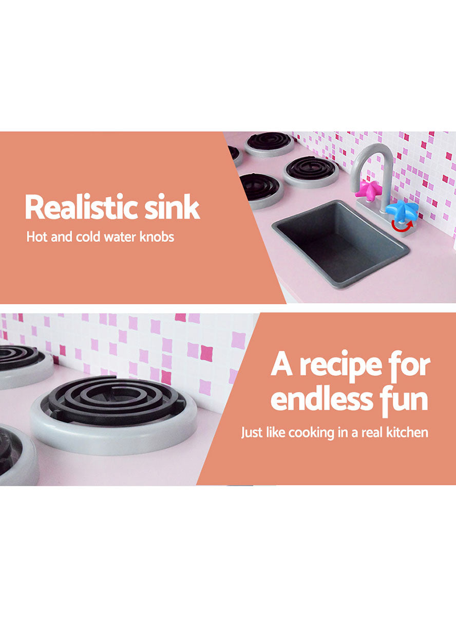 Keezi Kids Pink And Red Wooden Kitchen Playset With Butterflies And Hearts - Info Image 2