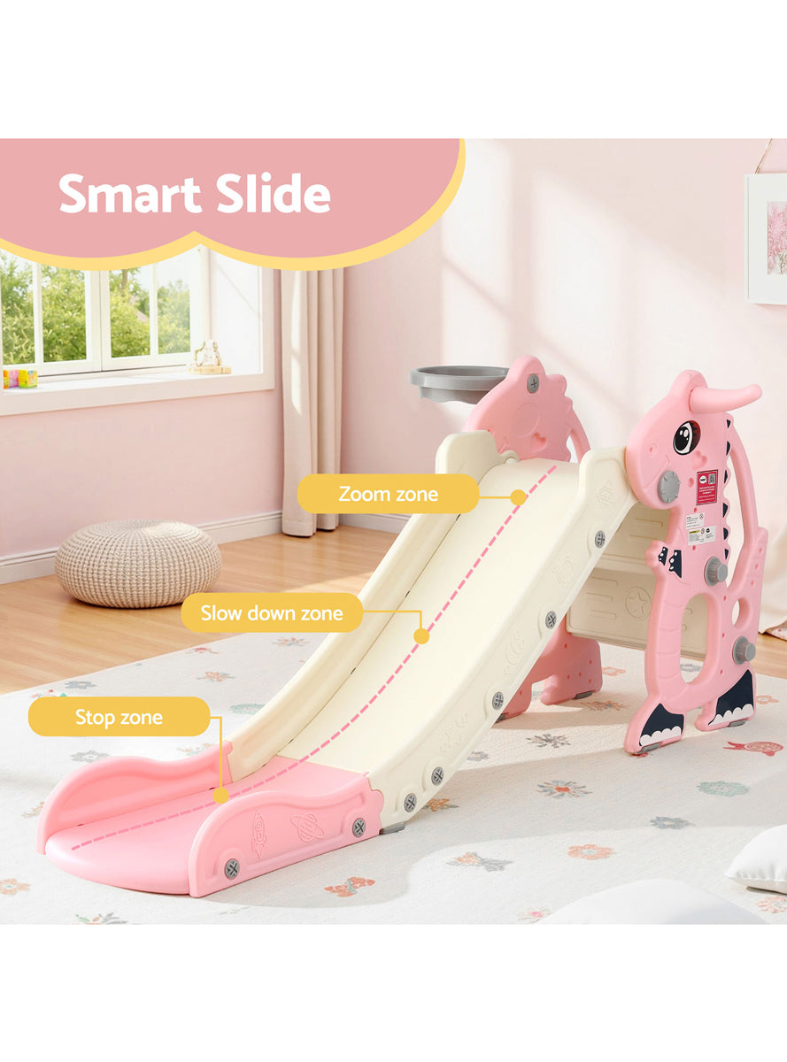 Keezi Kids Pink And White 125cm Dragon Slide With Basketball Hoop - Info Image 3