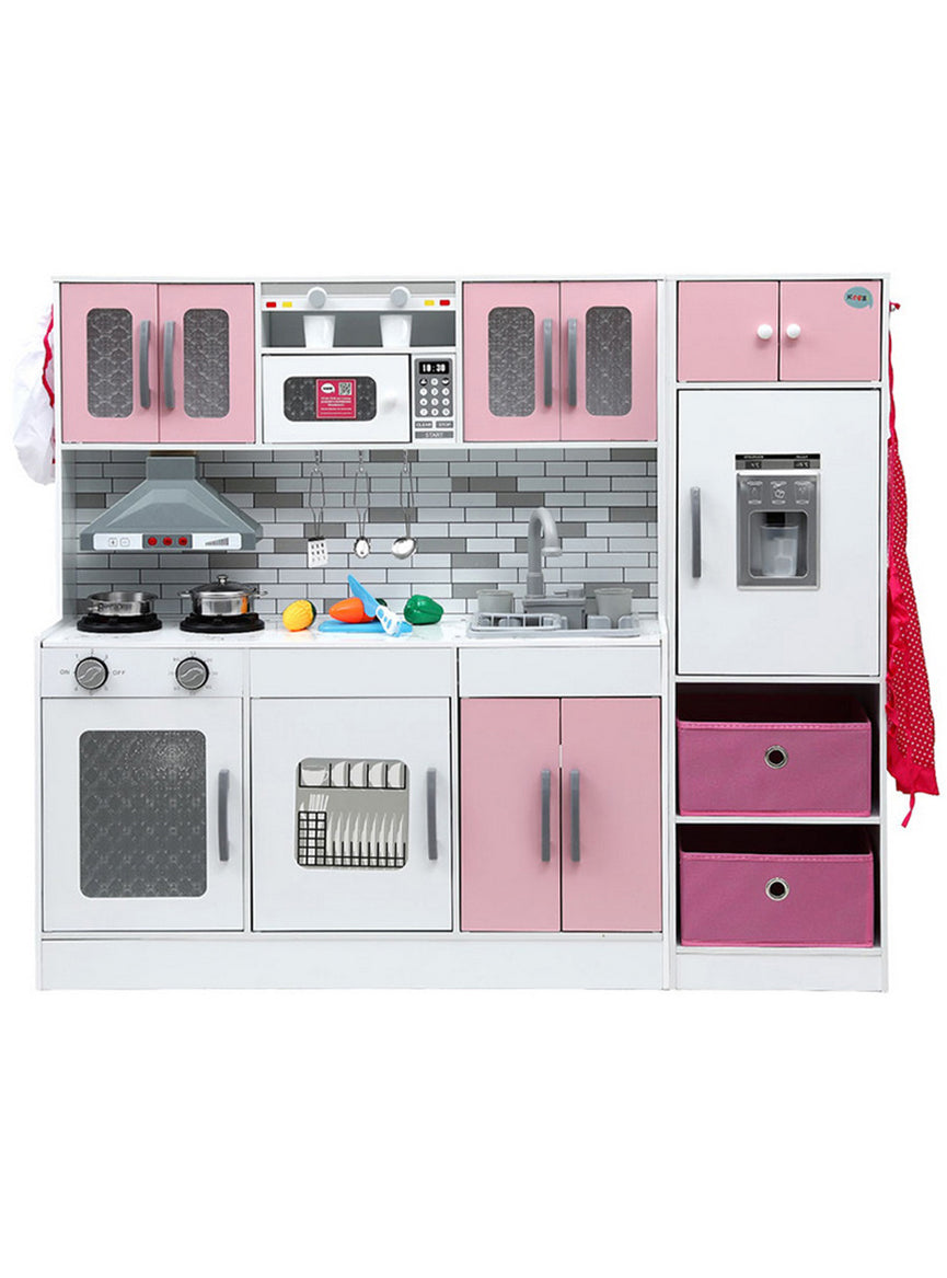 Keezi Kids Pink And White 2 Piece Wooden Kitchen Playset With Accessories - Alternate Image