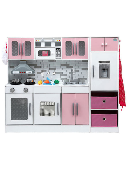 Keezi Kids Pink And White 2 Piece Wooden Kitchen Playset With Accessories - Alternate Image