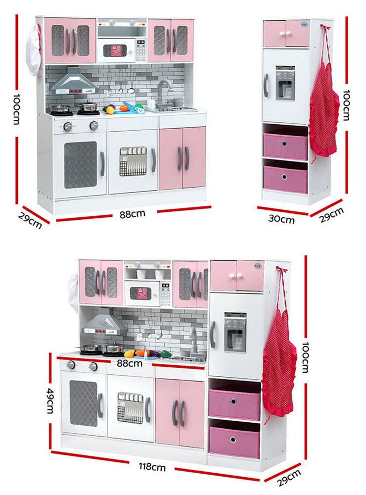 Keezi Kids Pink And White 2 Piece Wooden Kitchen Playset With Accessories - Dimensions Image