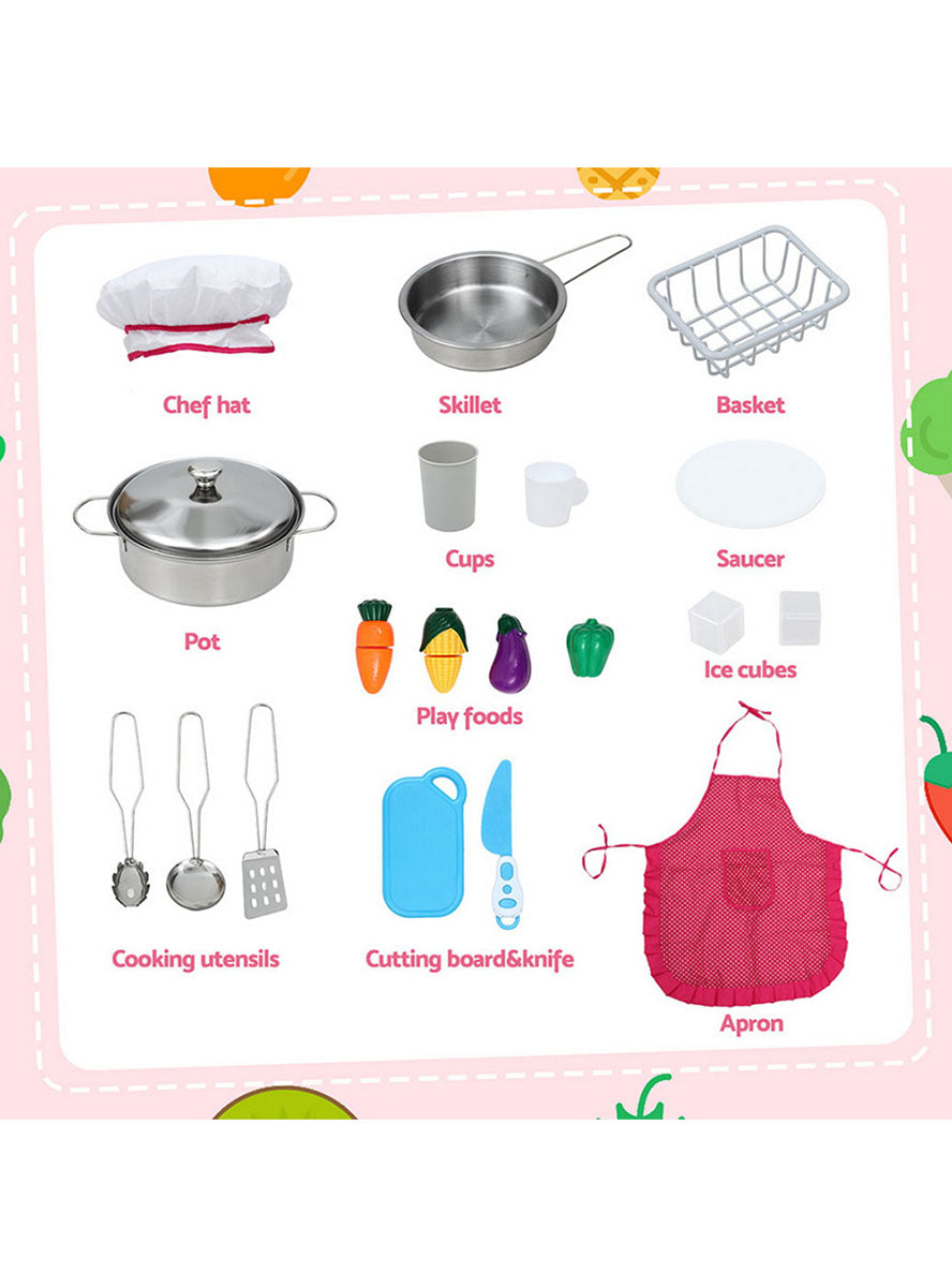 Keezi Kids Pink And White 2 Piece Wooden Kitchen Playset With Accessories - Info Image 1