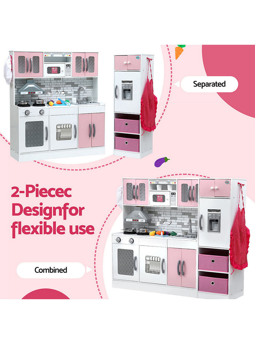 Keezi Kids Pink And White 2 Piece Wooden Kitchen Playset With Accessories - Info Image 2