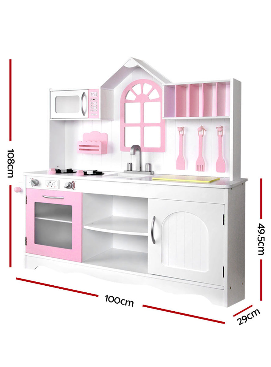 Keezi Kids Pink And White Wooden Princess Kitchen Playset - Dimensions Image