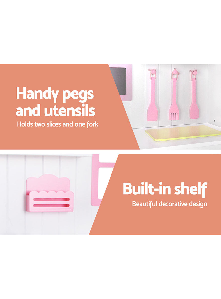 Keezi Kids Pink And White Wooden Princess Kitchen Playset - Info Image 3
