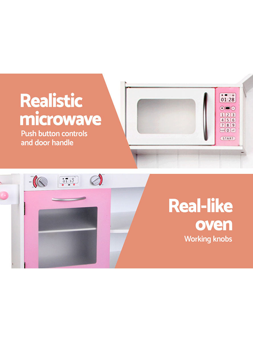 Keezi Kids Pink And White Wooden Princess Kitchen Playset - Info Image 4