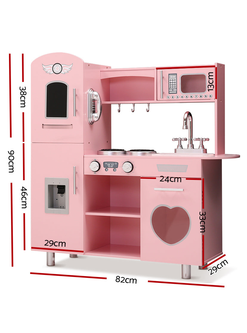 Keezi Kids Pink Wooden Kitchen Playset With Silver Details - Dimensions Image