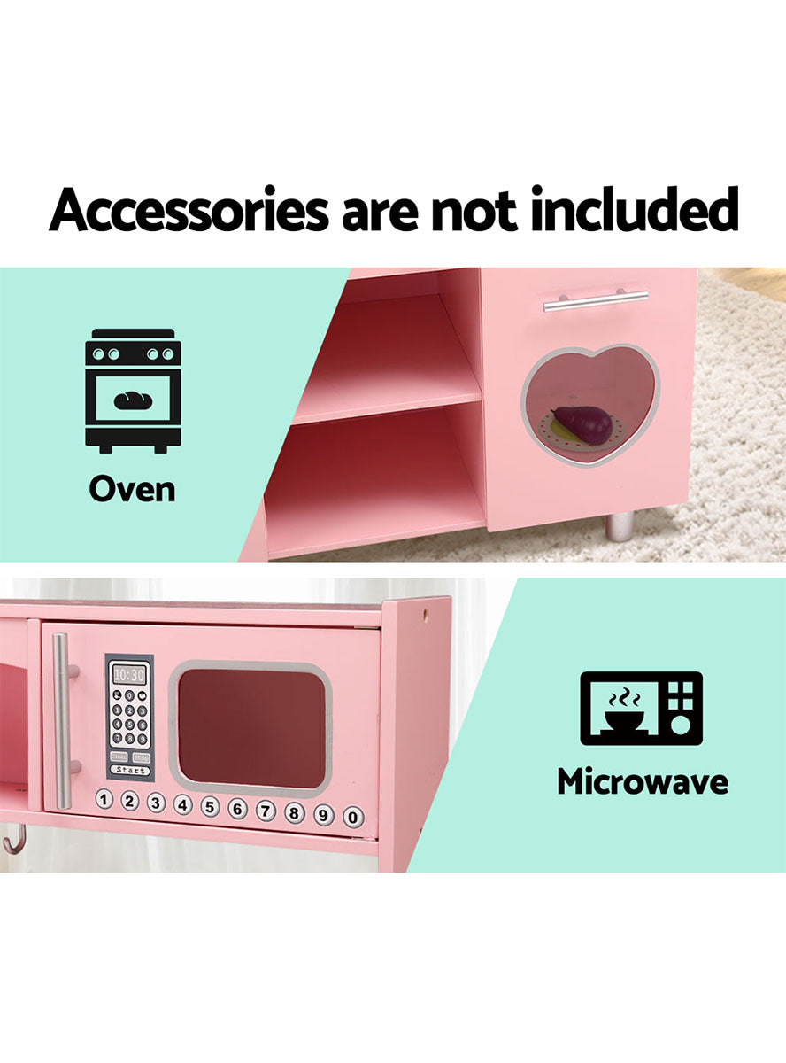 Keezi Kids Pink Wooden Kitchen Playset With Silver Details - Info Image 2