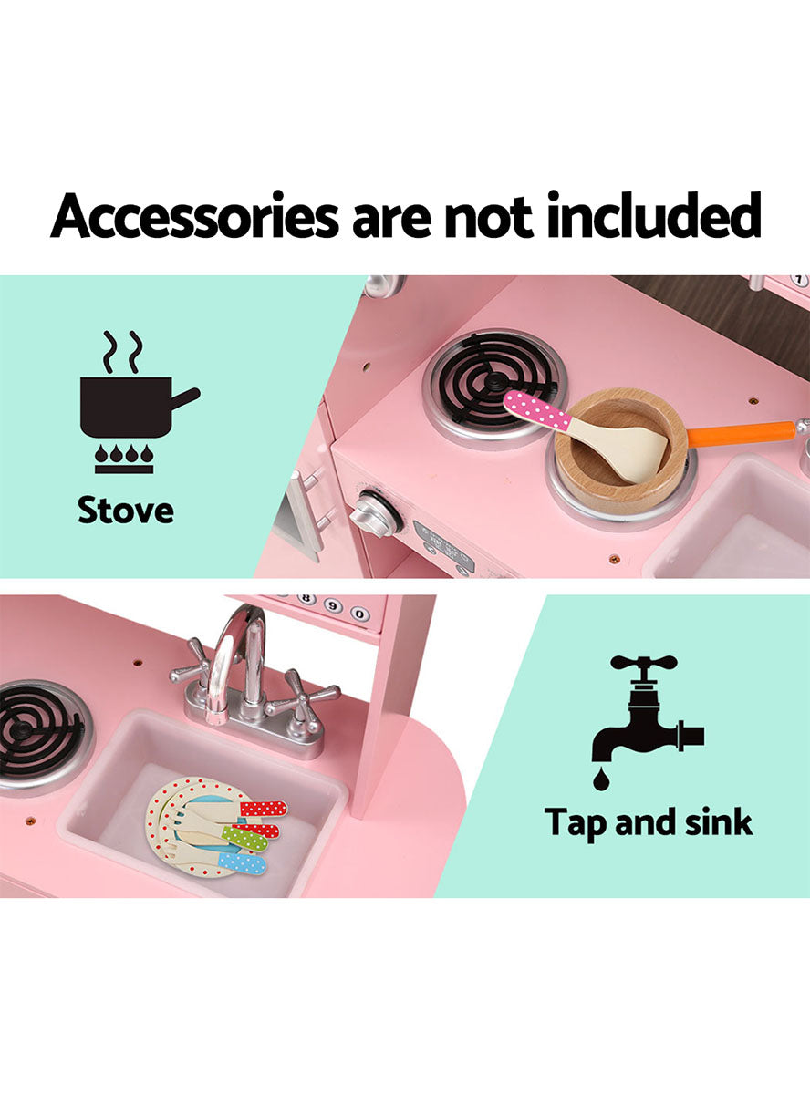 Keezi Kids Pink Wooden Kitchen Playset With Silver Details - Info Image 3