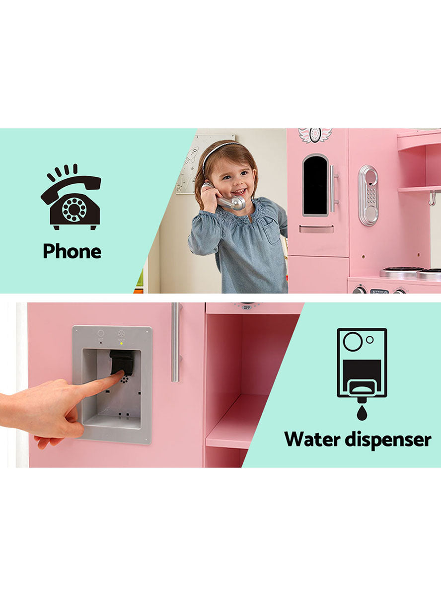 Keezi Kids Pink Wooden Kitchen Playset With Silver Details - Info Image 4
