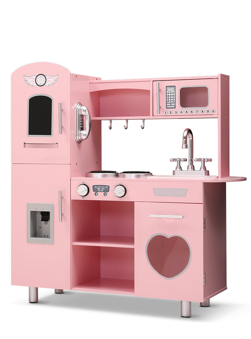 Keezi Kids Pink Wooden Kitchen Playset With Silver Details - Main Image
