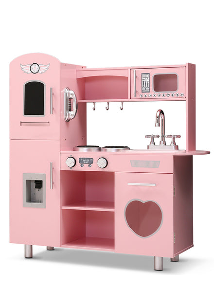 Keezi Kids Pink Wooden Kitchen Playset With Silver Details - Main Image