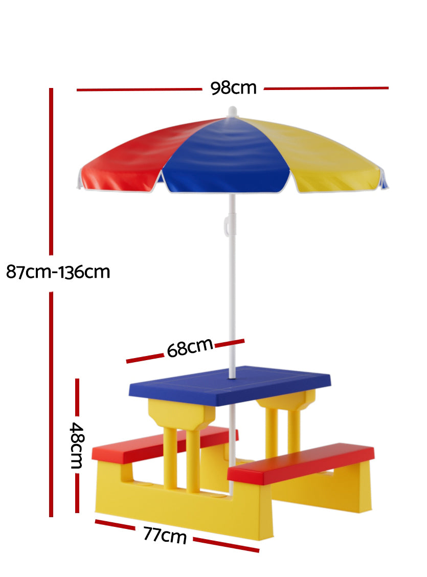 Keezi Kids Plastic Outdoor Table With Umbrella - Dimensions Image