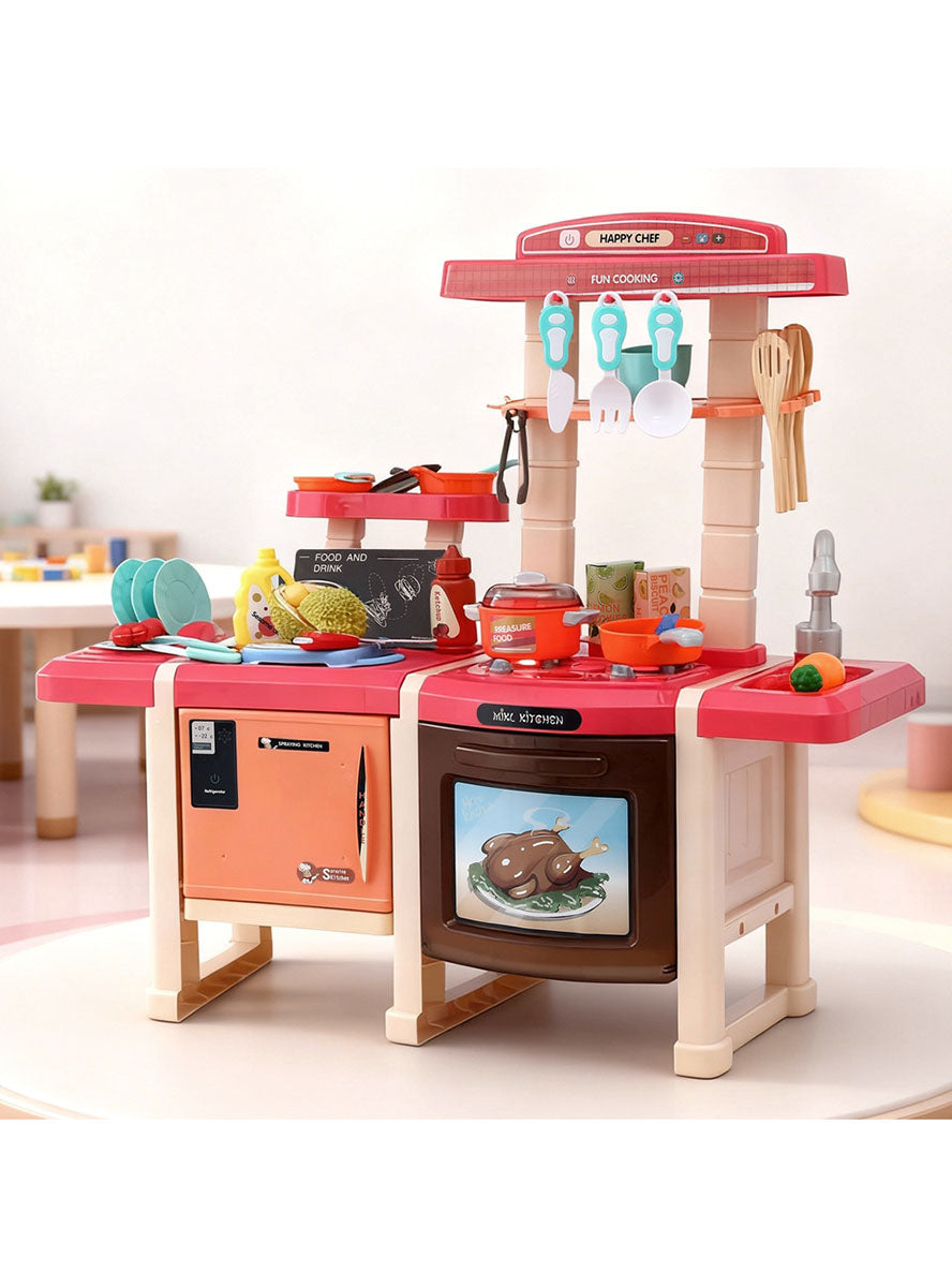 Keezi Kids Plastic Pretend Stovetop Kitchen Set With 46 Pieces - Lifestyle Image