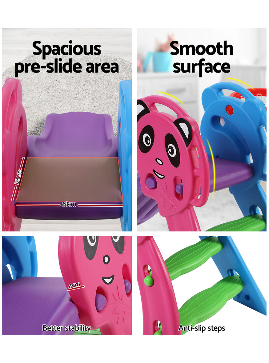 Keezi Kids Purple And Blue 100cm Plastic Panda Slide With Basketball Hoop - Info Image 2