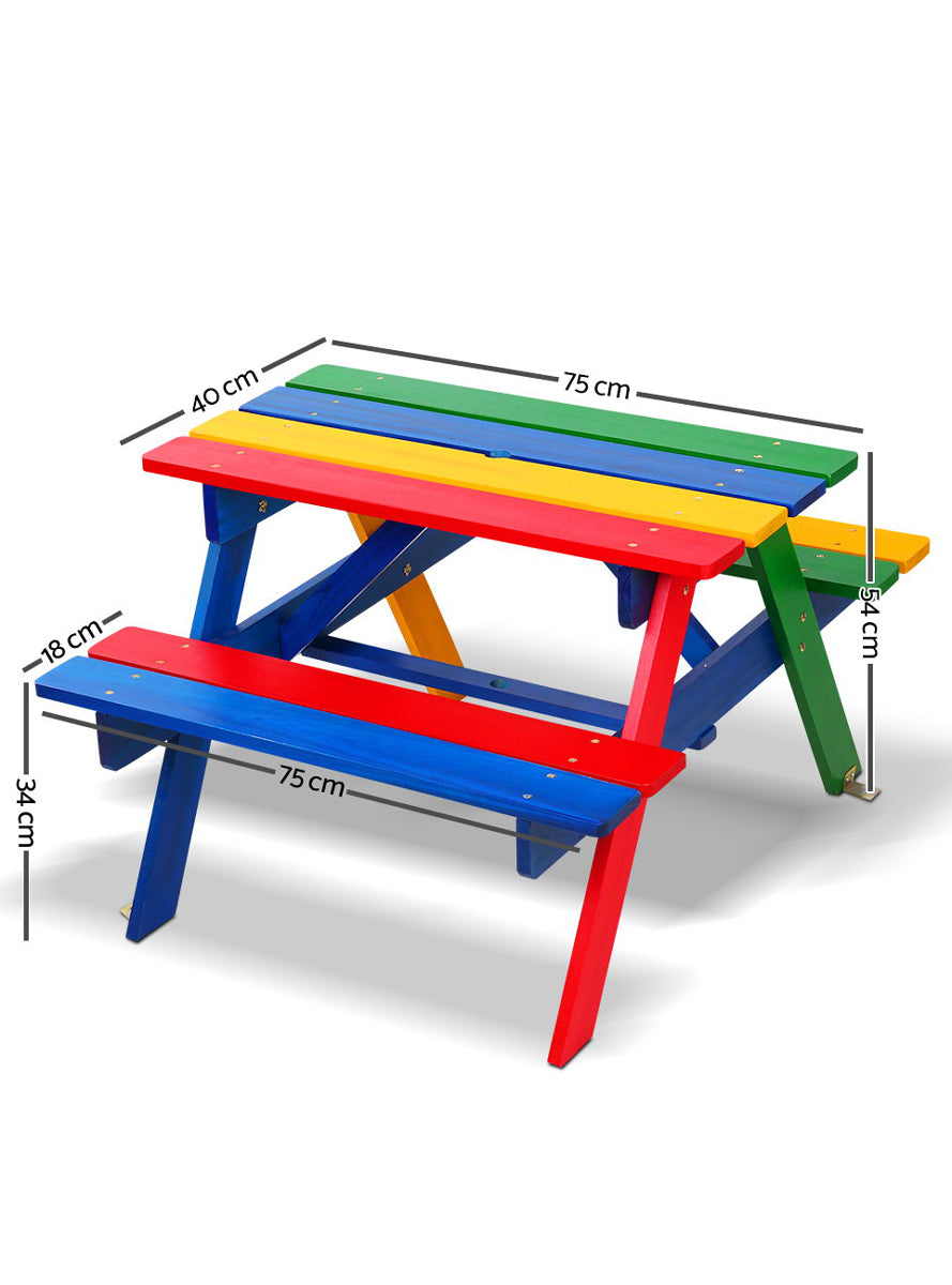 Keezi Kids Rainbow Wooden Outdoor Table With Umbrella - Dimensions Image